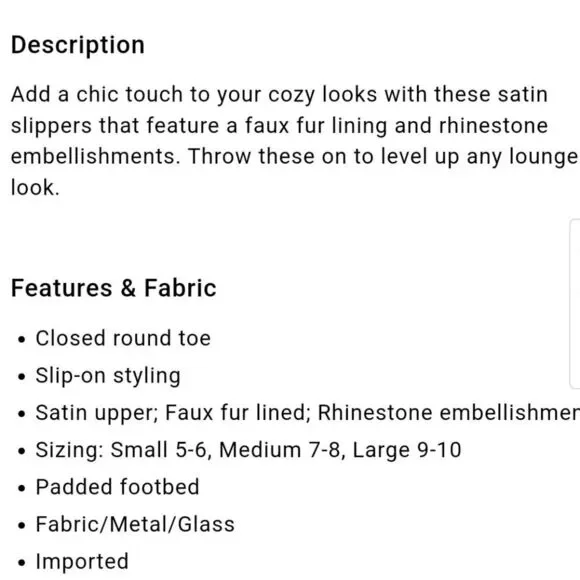 Satin Faux Fur Lined Embellished Slippers size 7-8 - Picture 5 of 5